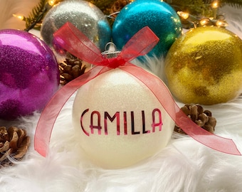 Personalized Glass Christmas Ornaments, Custom Ornaments, Glitter Ornaments, Christmas Monogram Ornaments, Christmas Family Ornaments