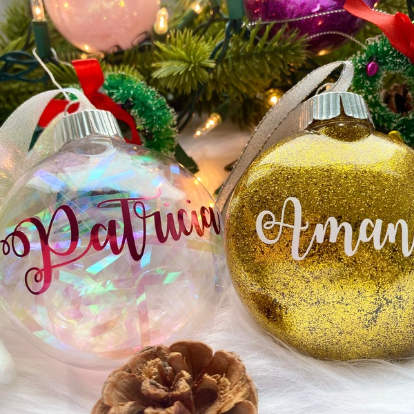 Personalized Christmas Disk Ornaments, Custom Name Ornaments, Glitter Ornaments, Christmas Monogram Ornaments, Plastic Ornament, Custom Gift