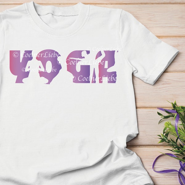 Bügelbild Schriftzug Yoga, Silhouetten