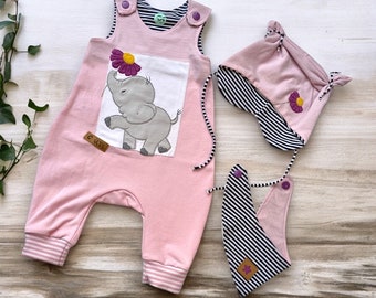 Handgefertigtes Newbornset: rosa Design mit süßem Elefant und Blume