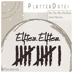 Könnte beinhalten: Ein digitales Design mit dem Text "PLOTTER DATEI" und "DXF, SVG, PNG, PDF-DATEI PRIVATE NUTZUNG". Das Design zeigt die Wörter "Eltern Eltern" und ein Strichlisten-Design in Dunkelbraun auf hellbeigem Hintergrund.