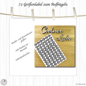 72 Bügeletiketten, A4 Bogen Größenlabel, für Kinder und Erwachsene Bild 5