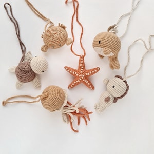 Ocean baby play gym toys, crochet hanging sea animals toy, car seat toy