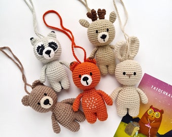 Woodland hanging toy, baby activity gym toys set, crochet woodland gift toys