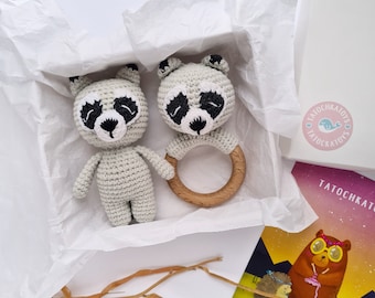 Raccoon pregnancy baby gift set, new mom neutral box for woodland baby shower