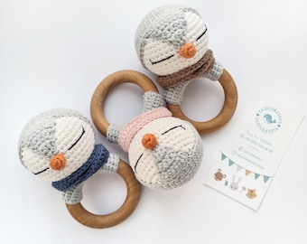 Geschenk für schwangere Freundin mit Pinguin-Babyspielzeug für Jungen, Mädchen, frischgebackene Mutter, Box mit Pinguin-Rassel,