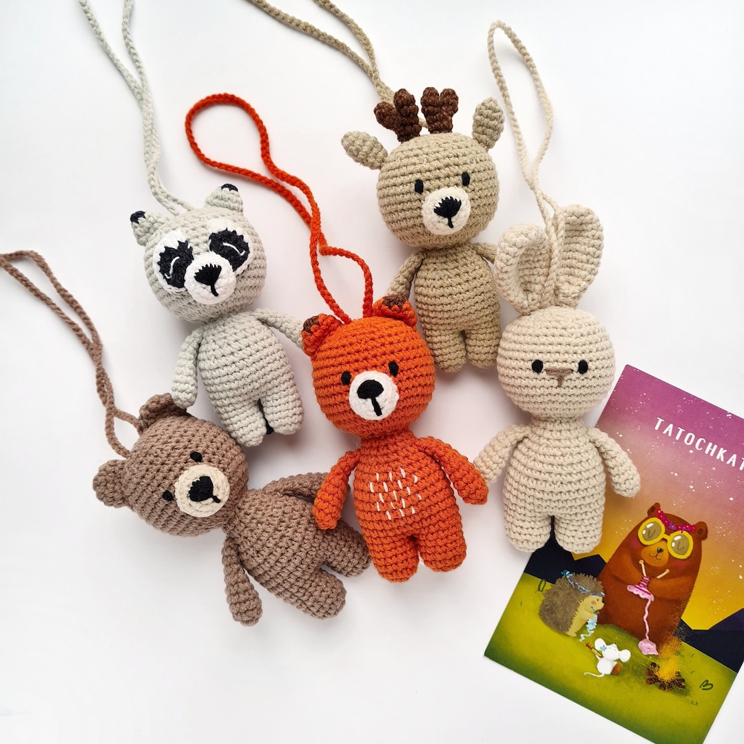 Woodland Hanging Toy, Baby Activity Gym Toys Set, Crochet Woodland Gift