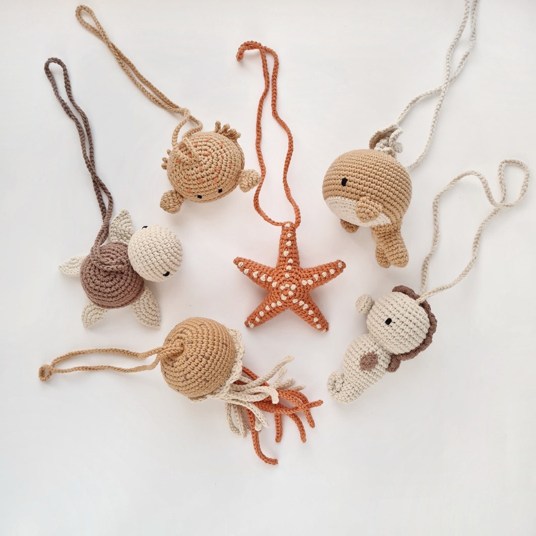 Ocean Baby Play Gym Toys, Crochet Hanging Sea Animals Toy, Car Seat Toy