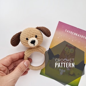 CROCHET PATTERN dog newborn toy rattle, amigurumi dog rattle toy, dog crochet pattern