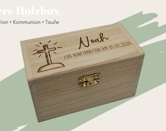 HOLZBOX Konfirmation, Kommunion, Taufe, graviert, Fisch, Kreuz, Taube, personalisiert, Konfirmation, Taufe, Kommunion, Geldgeschenk