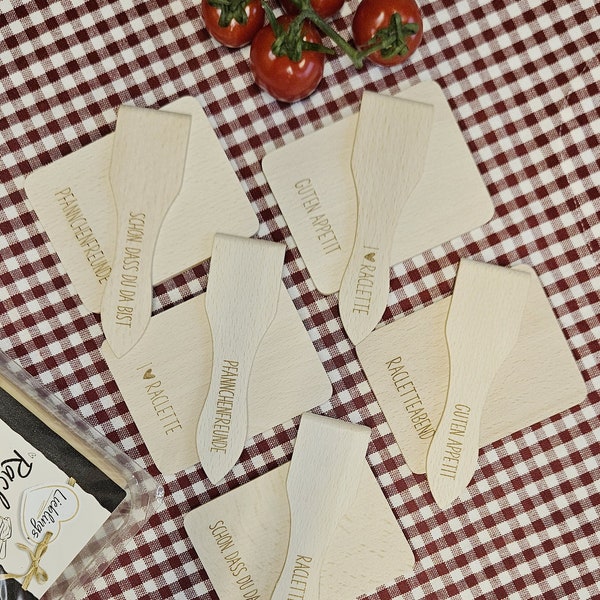 Raclette coasters & scrapers in a “desired engraving” set, gift, Christmas, party, birthday, New Year’s Eve