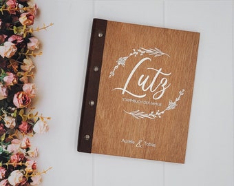 Personalisierbares STAMMBUCH FLORAL aus Holz, UV-Druck, Din A5, Hochzeit, Standesamt, Geschenk zum Standesamt