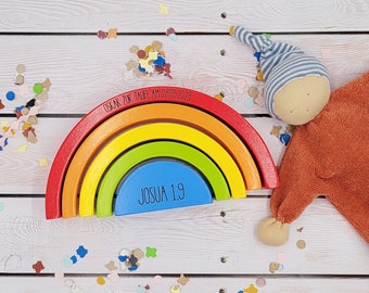 Zur Taufe - REGENBOGEN HOLZ - personalisiert, Taufvers, Geschenk zur Taufe, personalisierte Geschenke zur Taufe