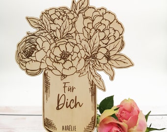 Gift Mother's Day "FLOWER VASE VINTAGE" 16 x 21 cm, Mother's Day, Birthday, Girlfriend, Wedding, Wood, Personalized, Love