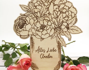 Gift personalizable "FLOWER VASE ALL LOVE" 16 x 21 cm, Mother's Day, Birthday, Girlfriend, Wedding, Wood, Personalized