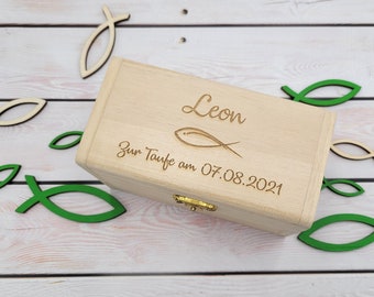 Skrzynia skarbów „ryba” lub „gołębica”, grawerowana, personalizowana, bierzmowanie, chrzest, komunia, prezent pieniężny