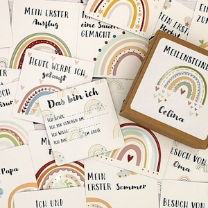 Cartões de marcos "RAINBOW 2.SET" em papelão kraft com acabamento lacado, presente de nascimento, bebê, gravidez, marcos