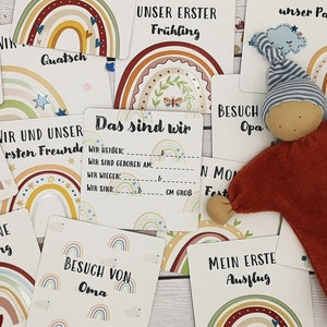 Cartes jalons pour jumeaux "RAINBOW 2.SET TWINS" sur carton kraft finition laque, cadeau pour naissance, bébé, grossesse