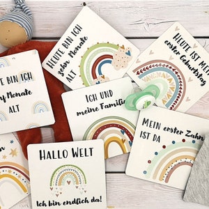 Mijlpaalkaarten "RAINBOW 1.SET" op kraftkarton met lakafwerking, cadeau voor geboorte, baby, zwangerschap, mijlpalen