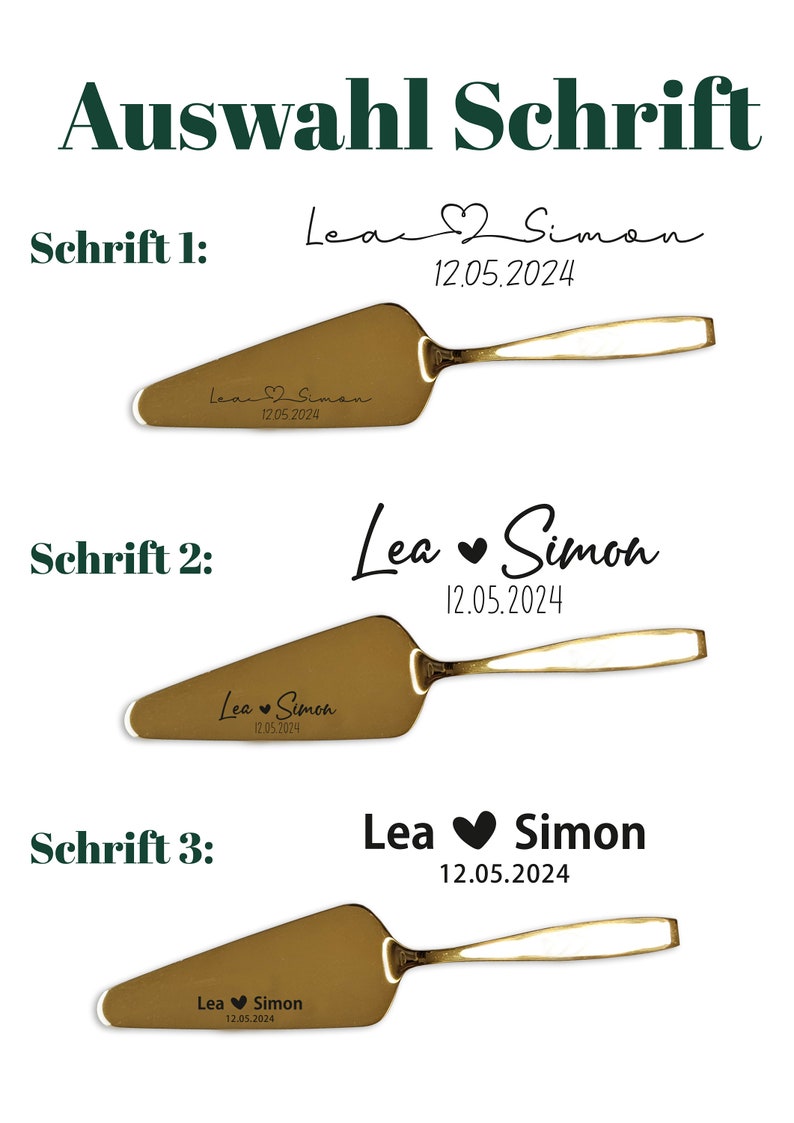Personalizable cake server in gold, NAME, WITH DATE, wedding gift, bride and groom, gift for bride and groom, wedding, wedding cake image 2