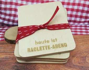 Raclette Untersetzer mit Gravur "Heute ist Raclette-Abend", Geschenk, Weihnachten, Party, Geburtstag