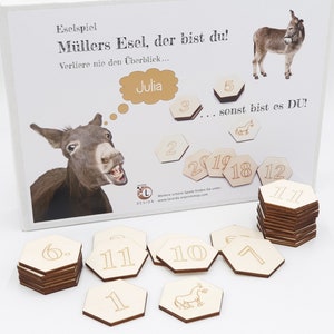 Das Fröhliche Eselspiel - 121 Teile Birken-holz + Stoffbeutel