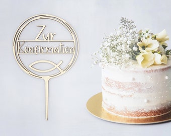 Cake Topper "zur Konfirmation" mit Fisch, Kommunion, Taufe, Kuchenstecker, Kuchen, Torte, Fest