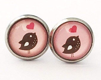 Ohrstecker Vögelchen mit Herz birdy cute girls earstuds kids