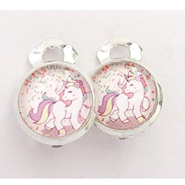 Girls ear clips unicorn pink rainbow confetti pink clip on earrings unicorn