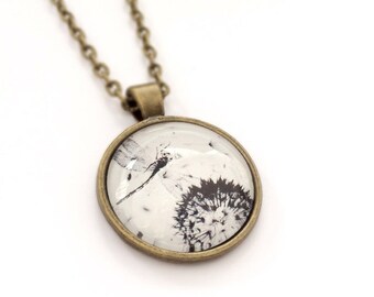 Kette Glascabochon bronze Pusteblume