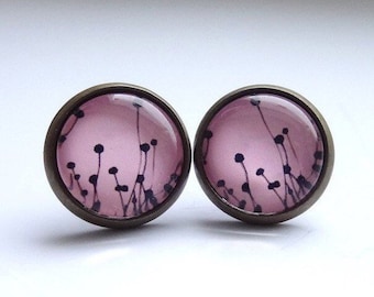 Pendientes de botón cabujón de cristal rosa