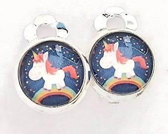 Girls ear clips unicorn pink rainbow confetti pink clip on earrings unicorn