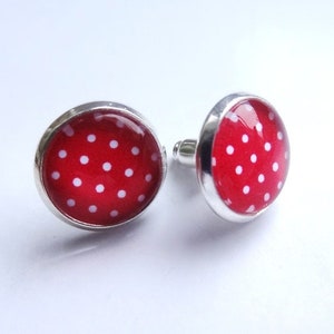 Stud earrings cabochon red polka dots image 2