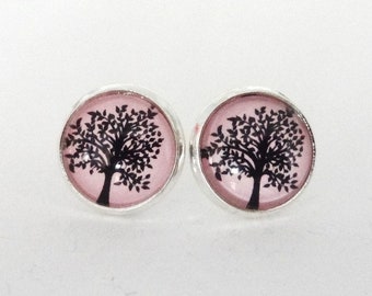 Glass Studs Tree pink silver