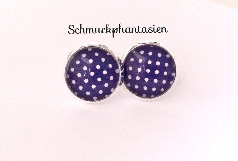 Ear studs dots blue white cabochon image 1