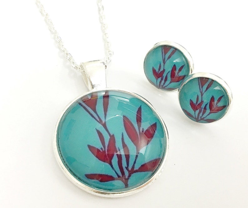Jewelry set glass cabochon leaves image 1