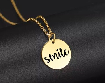 Halskette “smile” Edelstahl Gravur gold
