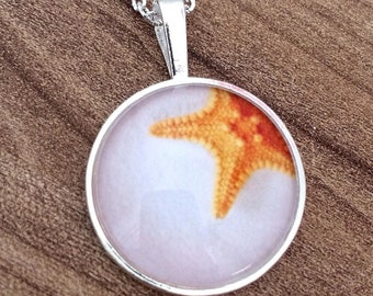 Large Sea Star Necklace in Orange