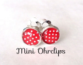 Girls ear clips dots red white mini