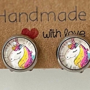 Girls ear clips unicorn white mini O35