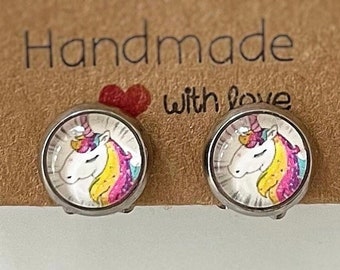 Mädchen Ohrclips Einhorn weiß Mini O35