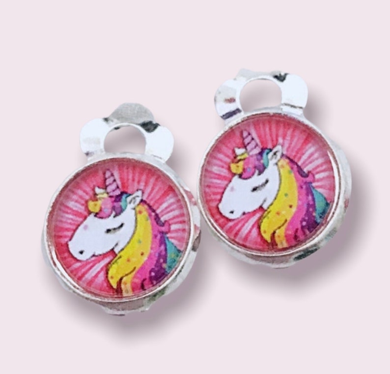 Girls ear clips unicorn pink image 1
