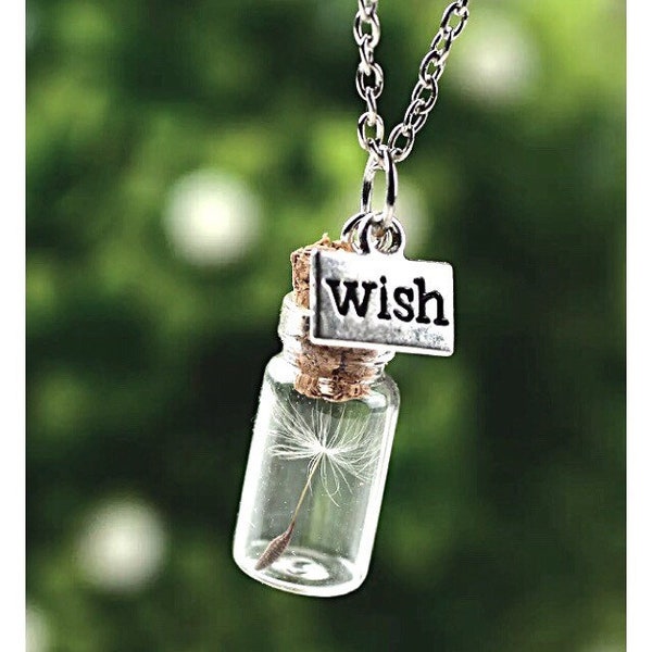 Pusteblumen necklace "wish" with pendant glass vials / corks silver in 2 lengths