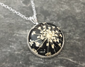 Necklace dill blossom black 925 silver 18 mm pendant