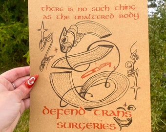 defend trans surgery irish dragon riso print