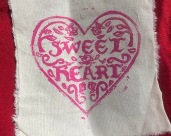 sweetheart lino printed patch