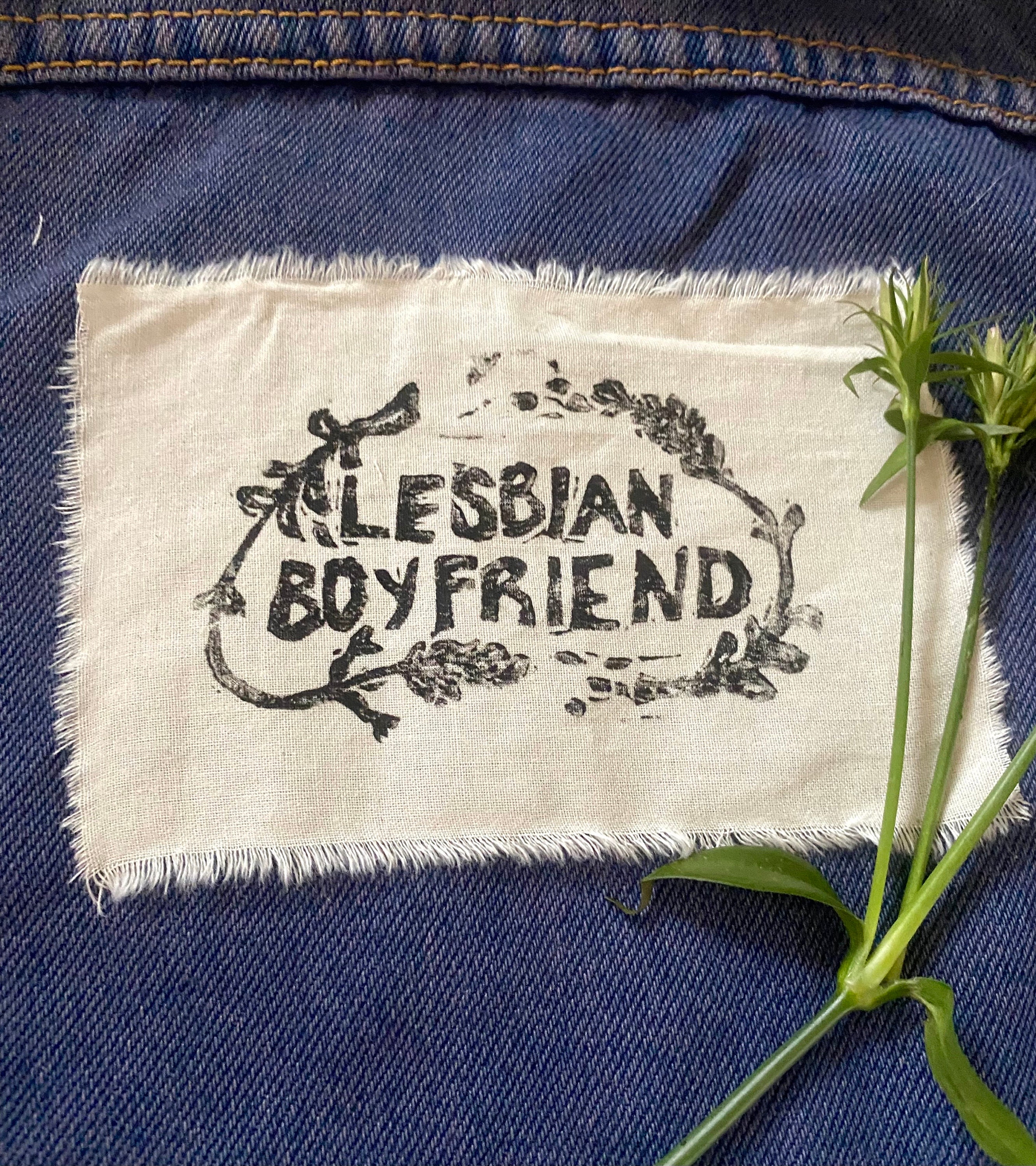 lesbian boyfriend block printed sew on patch