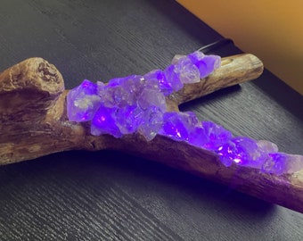 Crystal lamp/Amethyst & Driftwood Crystal, Night Light/ Crystal Night Light /Gift Light/Handmade Natural Gem Light/ Healing Crystal Lamp