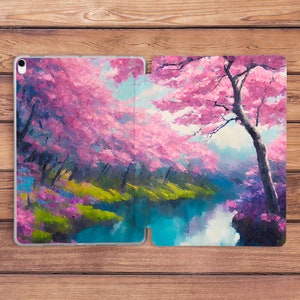 桜の花のプリント 桜の花のアート iPad スマートケース iPad フリップスタンド iPad ケース 春 iPad ケース かわいい iPad ケース 水 自然アートケース