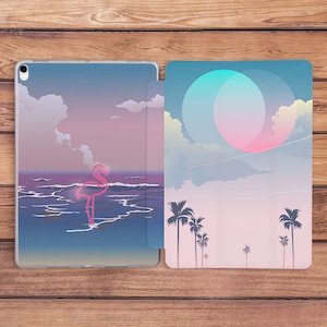 Etui na iPada retro Różowy flaming sztuka Etui na iPada lato Etui na iPada smart Etui na iPada natura Inspirujące etui artystyczne Fale oceanu nadruk Palma Ptak
